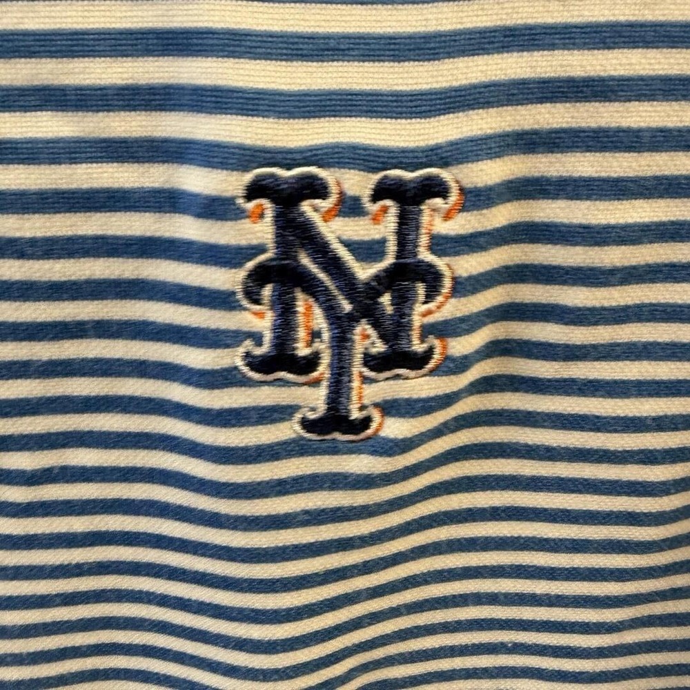 New York Mets Polo Shirt Mens Large Blue Knit Baseball Short Sleeve Polo